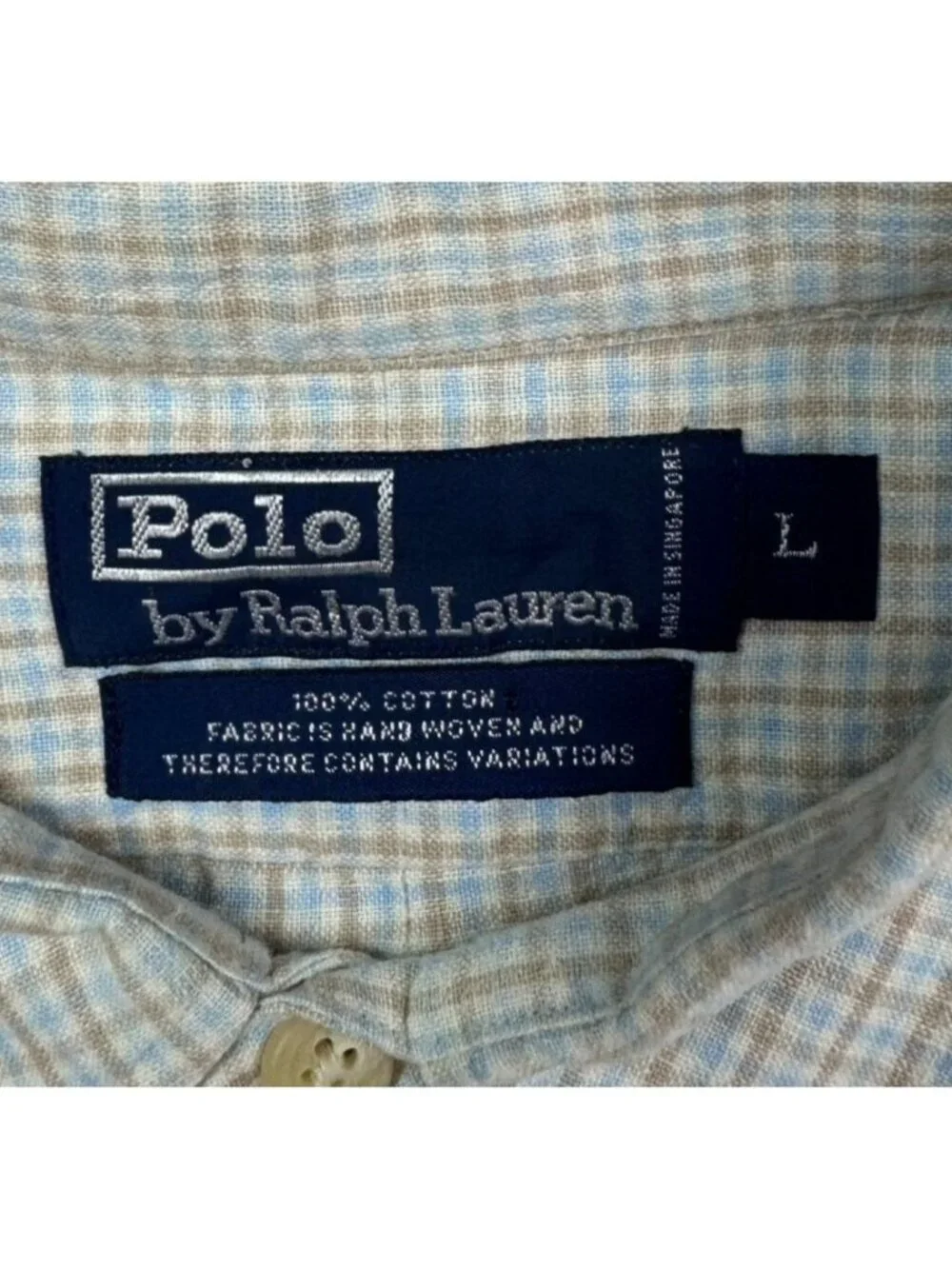 Polo Ralph Lauren Men's 100% Cotton L/S Button Work Shirt Beige Plaid • Large